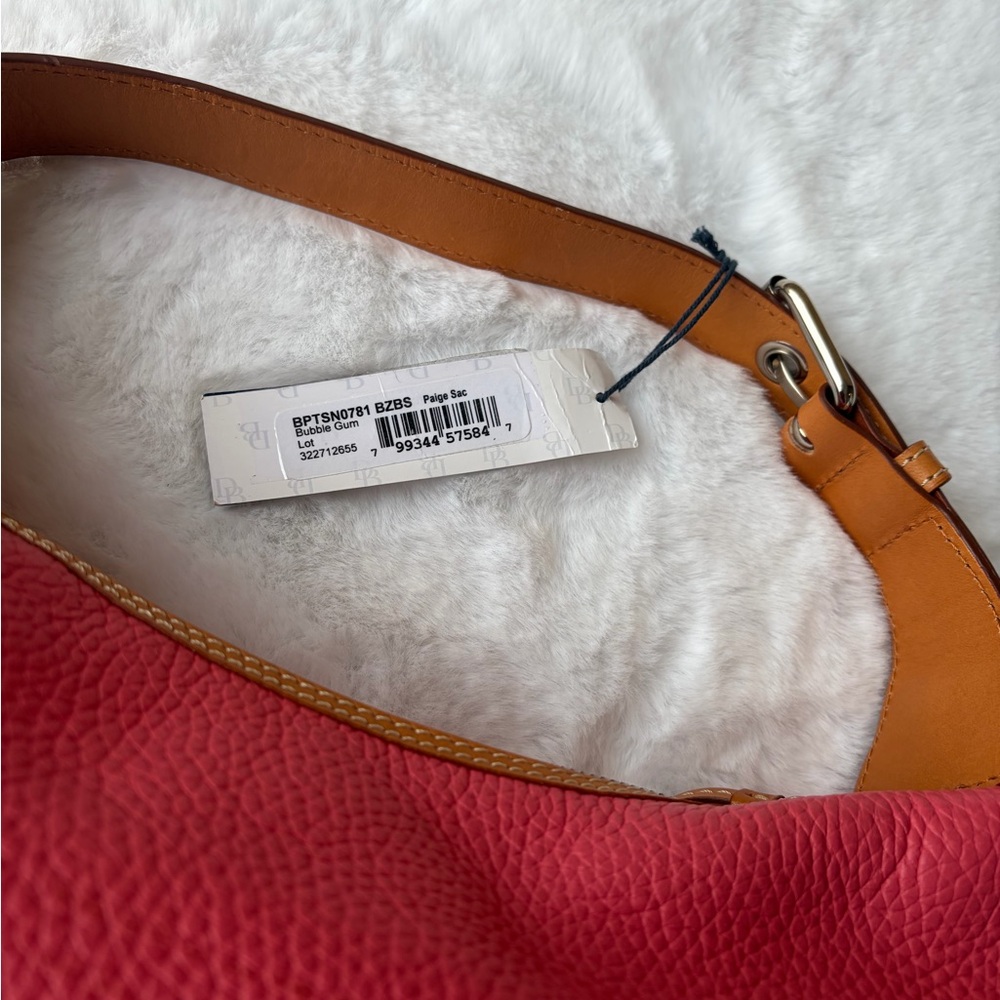 Dooney & Bourke Pink Pebble Leather Hobo with Tan Trim and Tassels - Picture 6 of 11